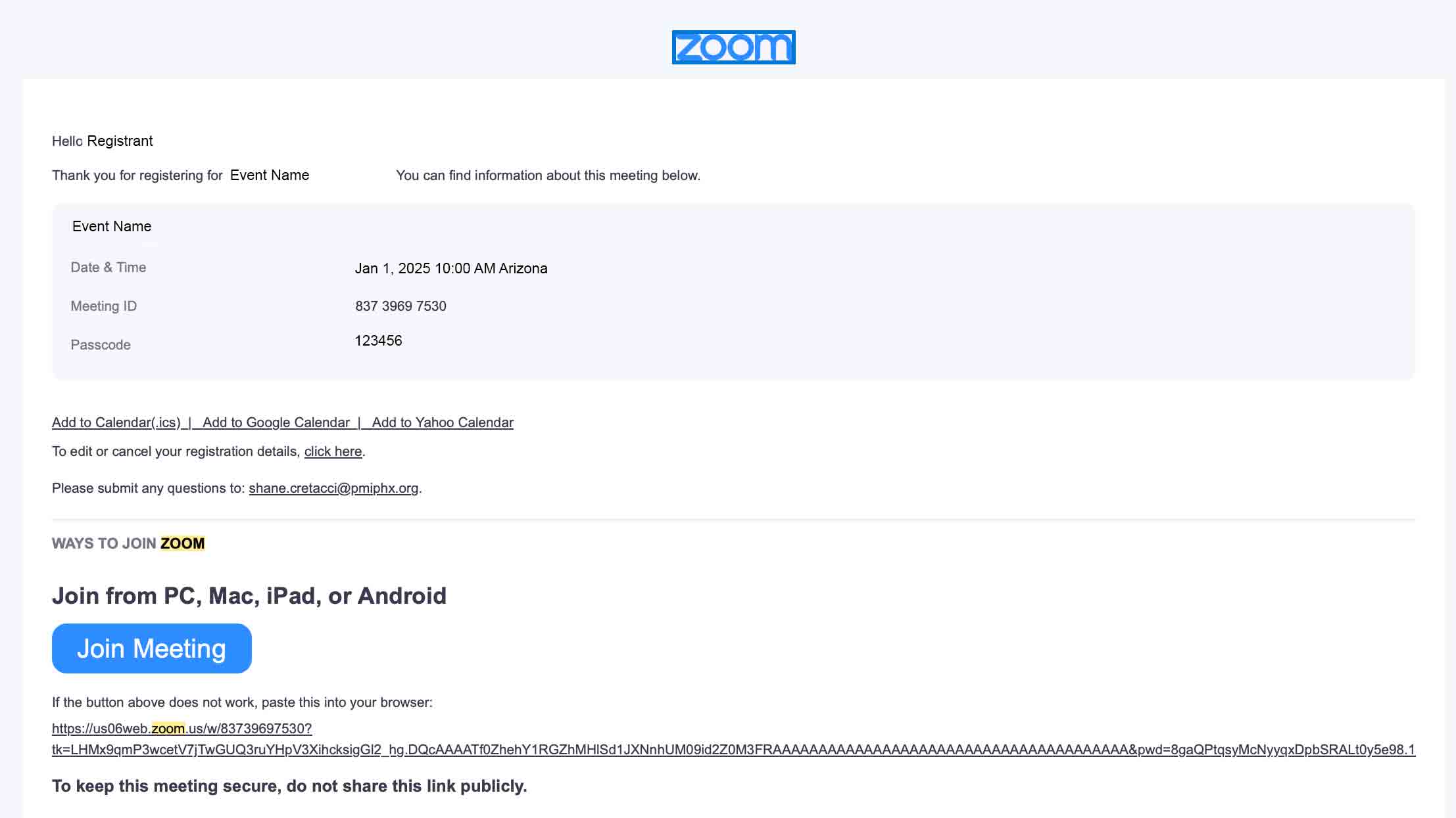 PMI Phoenix Chapter Zoom Invite